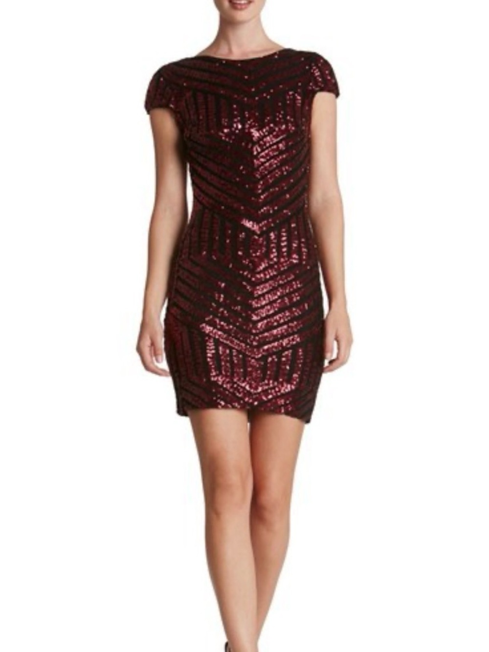 Dress the Population Tabitha Burgundy Sequin Mini Dress Size L Party Cocktail